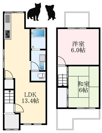 初芝駅 徒歩11分 1-2階の物件間取画像